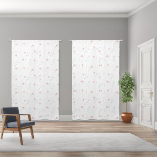 Pink Blue Watercolor floral Pattern Blackout Curtains