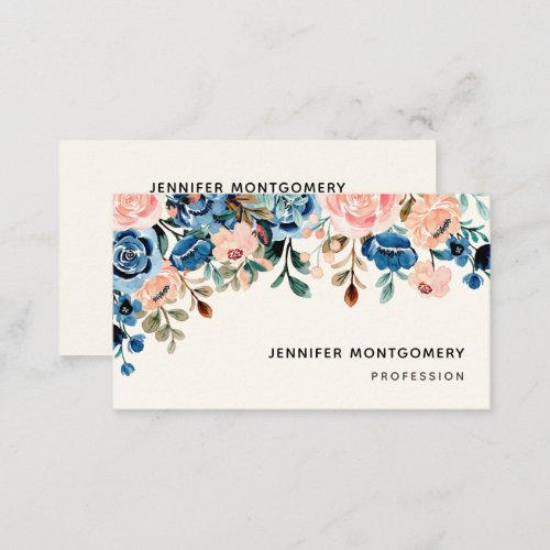Pink  Blue Watercolor Flowers Business Card