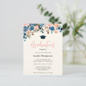 Pink & Blue Watercolor Flowers Graduation Party Invitation Postcard (Standing Front)