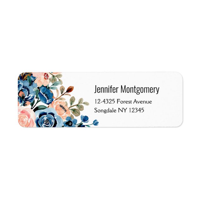 Pink & Blue Watercolor Flowers Label (Front)