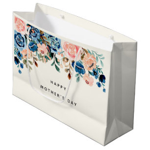 Pink & Blue Watercolor Flowers Mother's Day Large Gift Bag