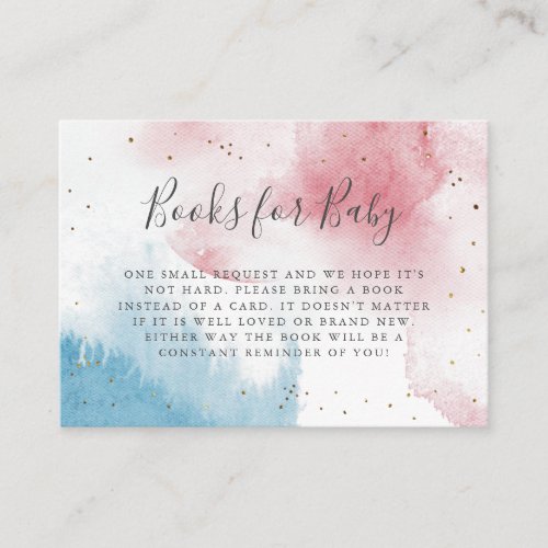 Pink Blue Watercolor Gender Reveal Book Request Enclosure Card