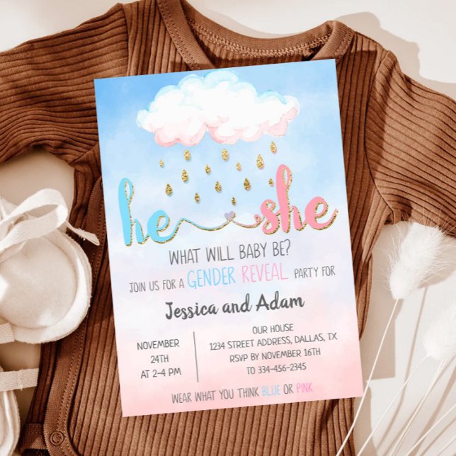 Pink Blue Watercolor Gender Reveal Invitation (Creator Uploaded)