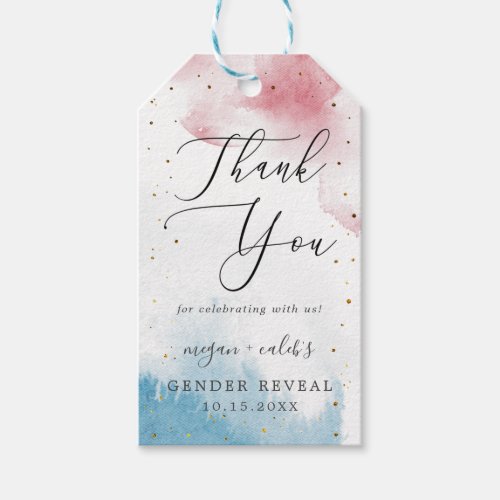 Pink Blue Watercolor Gender Reveal Party Favor Gift Tags