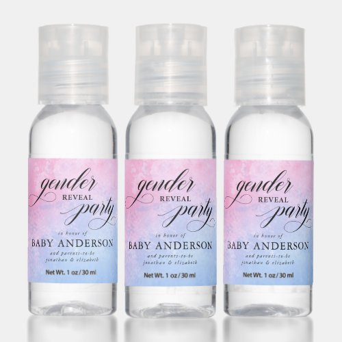 Pink  Blue Watercolor Gender Reveal Party Hand Sanitizer