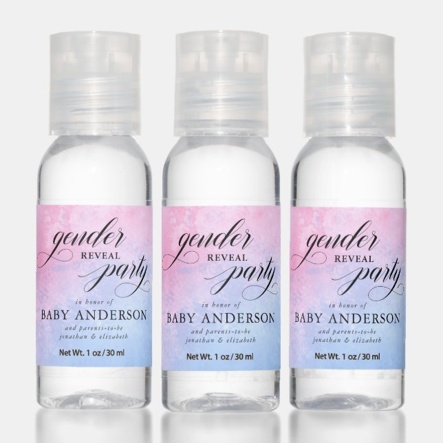 Pink & Blue Watercolor Gender Reveal Party Hand Sanitizer (Set)