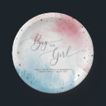 Pink Blue Watercolor Gender Reveal Party Paper Plates<br><div class="desc">Modern and dreamy gender reveal party paper plate featuring pink and blue watercolor art with faux gold glitter. The typography text says "Boy or Girl" in elegant script font. Perfect for a gender reveal party in any season.</div>
