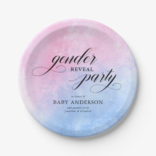Pink  Blue Watercolor Gender Reveal Party Paper Plates