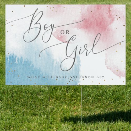 Pink Blue Watercolor Gender Reveal Party Sign