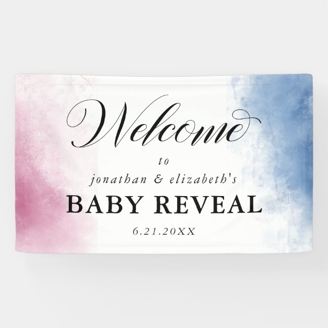 Pink & Blue Watercolor Gender Reveal Welcome Banner (Horizontal)