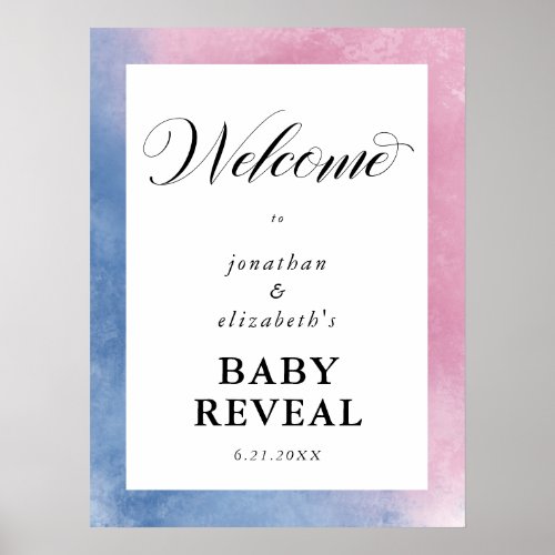 Pink  Blue Watercolor Gender Reveal Welcome Poster