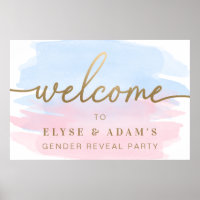 Pink & Blue Watercolor Gender Reveal Welcome Sign