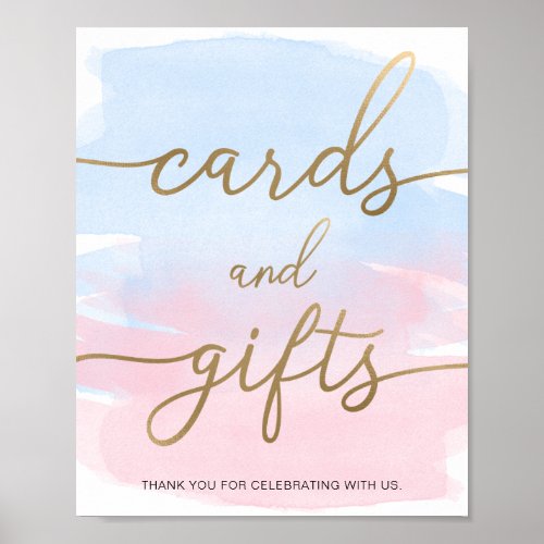Pink Blue Watercolor Gold Cards and Gifts Sign