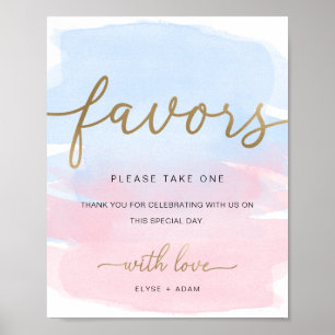 Pink Blue Watercolor Gold Favors Sign