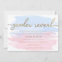 Pink & Blue Watercolor Gold Gender Reveal Invite