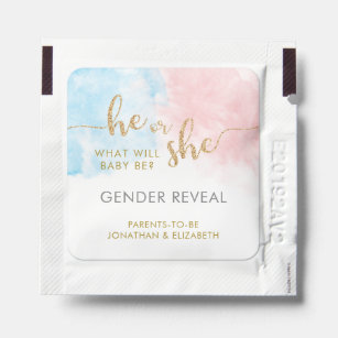 Pink & Blue Watercolor Gold Glitter Gender Reveal  Hand Sanitizer Packet
