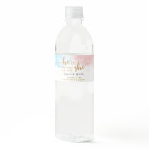 Pink & Blue Watercolor Gold Glitter Gender Reveal  Water Bottle Label