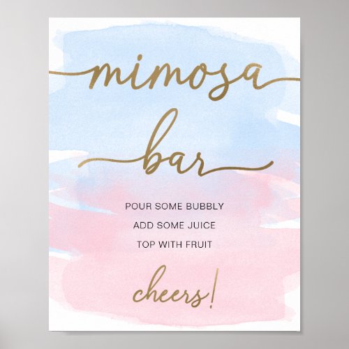 Pink Blue Watercolor Gold Mimosa Bar Sign