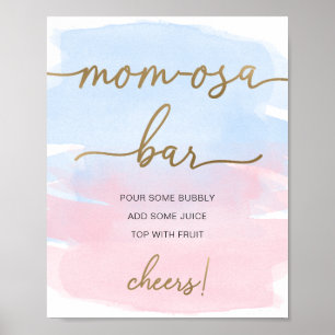 Pink Blue Watercolor Gold Mom-osa Bar Sign