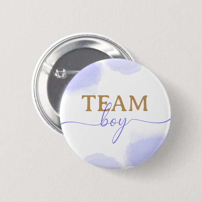 Pink & Blue Watercolor Gold Script Gender Reveal Button (Front & Back)