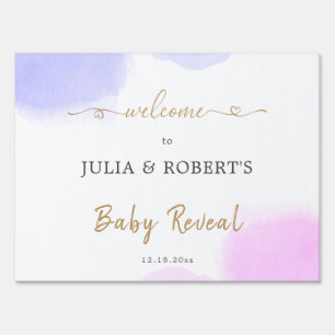 Pink & Blue Watercolor Gold Script Gender Reveal Sign