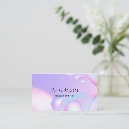 PINK  Blue Watercolor Holographic Design Beauty  Business Card