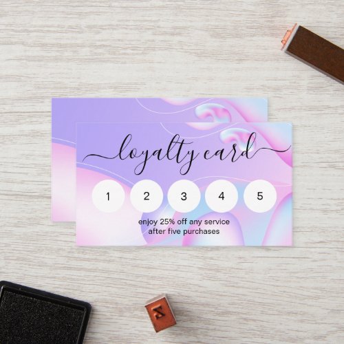 PINK  Blue Watercolor Holographic Design Beauty  Loyalty Card