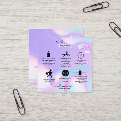 PINK  Blue Watercolor Holographic Design Beauty  Square Business Card