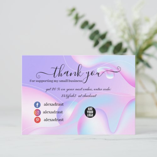 PINK  Blue Watercolor Holographic Design Beauty  Thank You Card