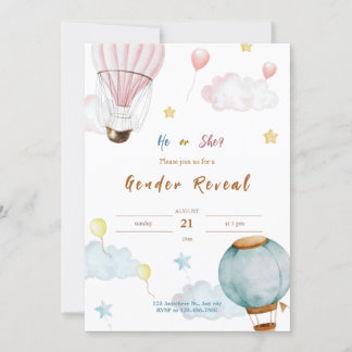 Pink Blue Watercolor Illustrative Gender Reveal Invitation