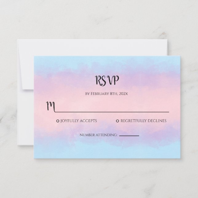 Pink Blue Watercolor Minimal RSVP Note Card (Front)
