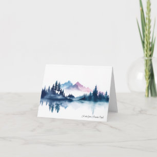 Pink & Blue Watercolor Mountains & Dark Pine Trees Note Card
