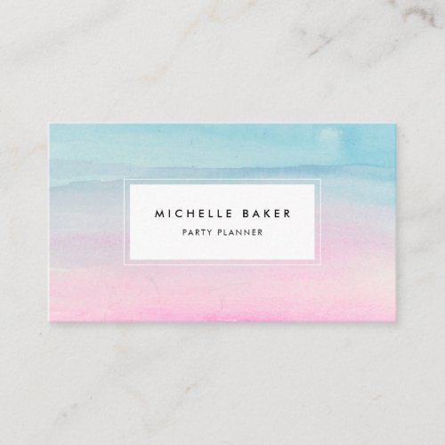 Pink Blue Watercolor Ombre Modern Business Card