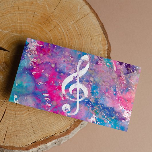 Pink Blue Watercolor Paint Music Note Treble Clef