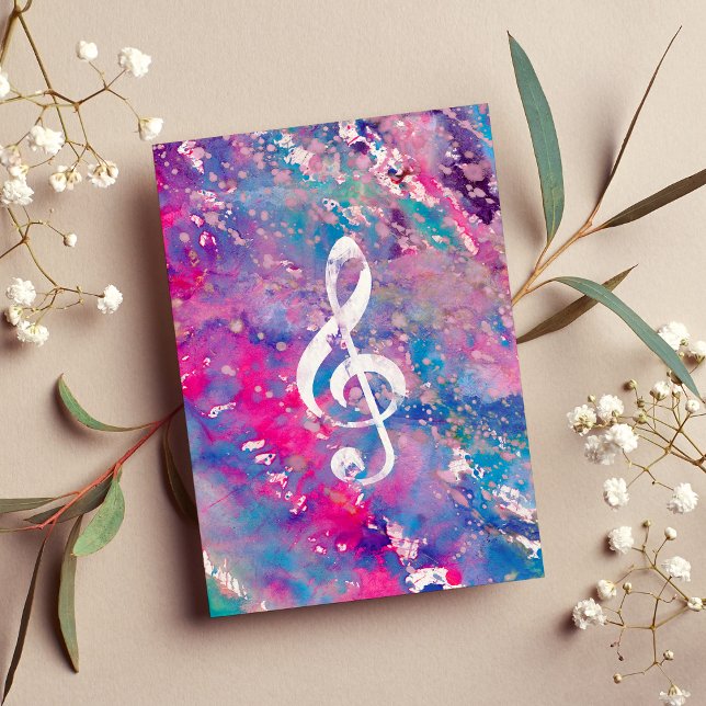 Pink Blue Watercolor Paint Music Note Treble Clef Card (Pink Blue Watercolor Paint Music Note Treble Clef)