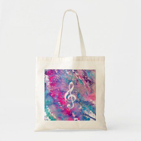 Pink Blue Watercolor Paint Music Note Treble Clef Tote Bag
