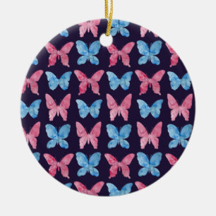 Pink Blue Watercolor Painting Pattern Ceramic Ornament