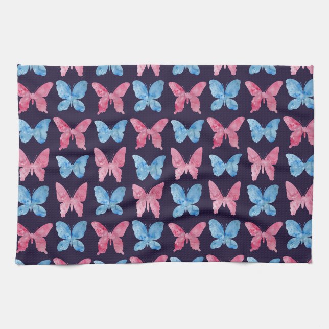 Pink Blue Watercolor Painting Pattern Kitchen Towel (Horizontal)