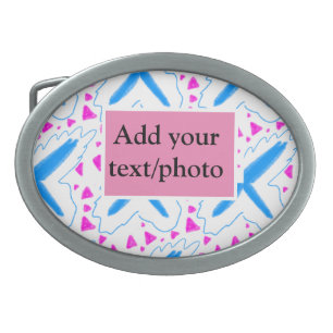 Pink blue watercolor pattern add name text custom belt buckle