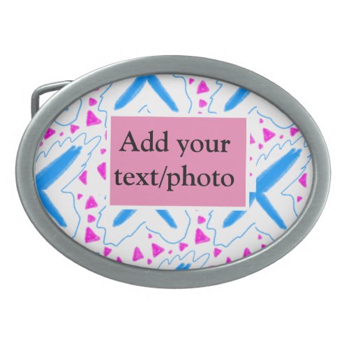 Pink blue watercolor pattern add name text custom belt buckle