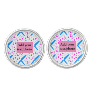 Pink blue watercolor pattern add name text custom cufflinks