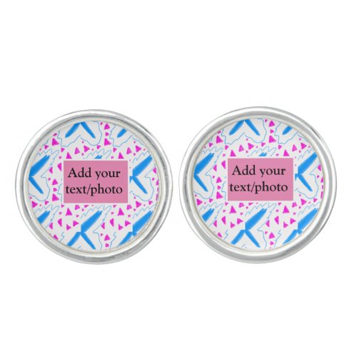 Pink blue watercolor pattern add name text custom cufflinks