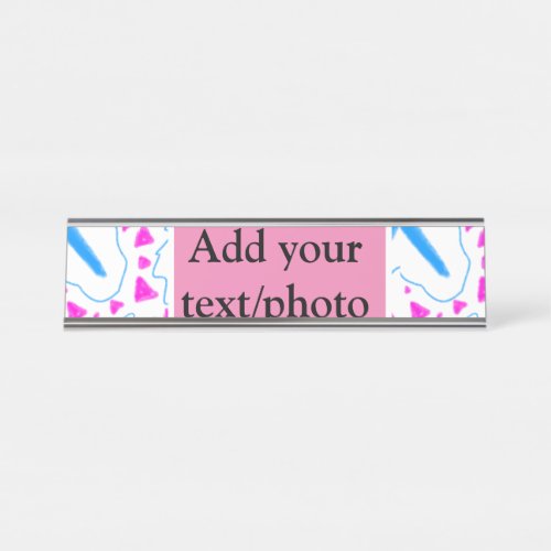 Pink blue watercolor pattern add name text custom desk name plate