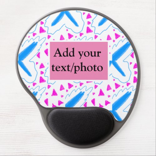 Pink blue watercolor pattern add name text custom gel mouse pad