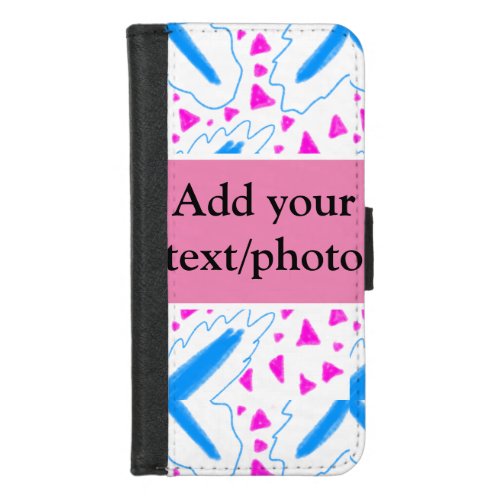 Pink blue watercolor pattern add name text custom iPhone 87 wallet case