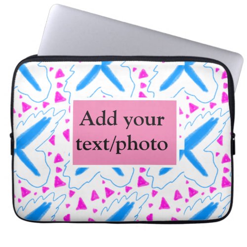 Pink blue watercolor pattern add name text custom laptop sleeve