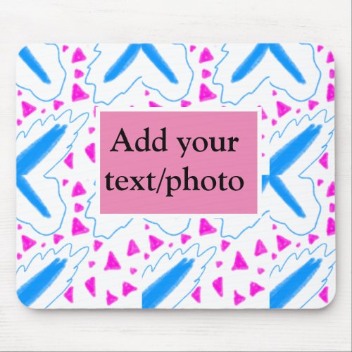 Pink blue watercolor pattern add name text custom mouse pad