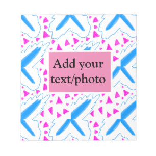Pink blue watercolor pattern add name text custom notepad