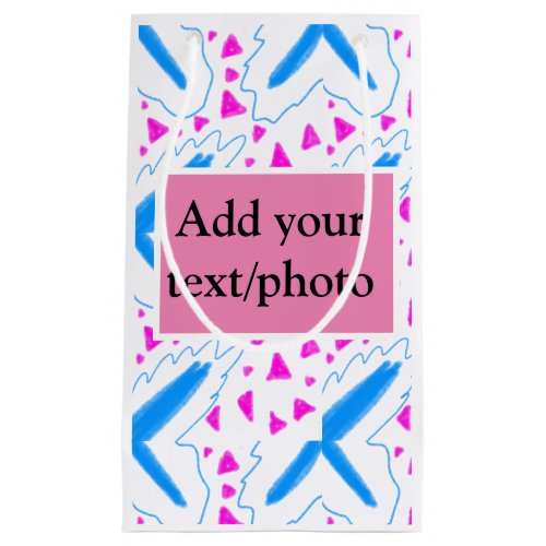 Pink blue watercolor pattern add name text custom small gift bag