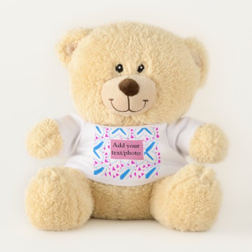 Pink blue watercolor pattern add name text custom teddy bear